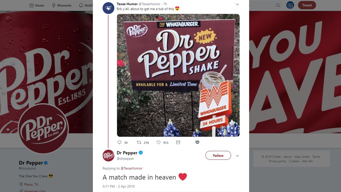 'Match made in heaven': Whataburger introduces Dr Pepper shake | khou.com