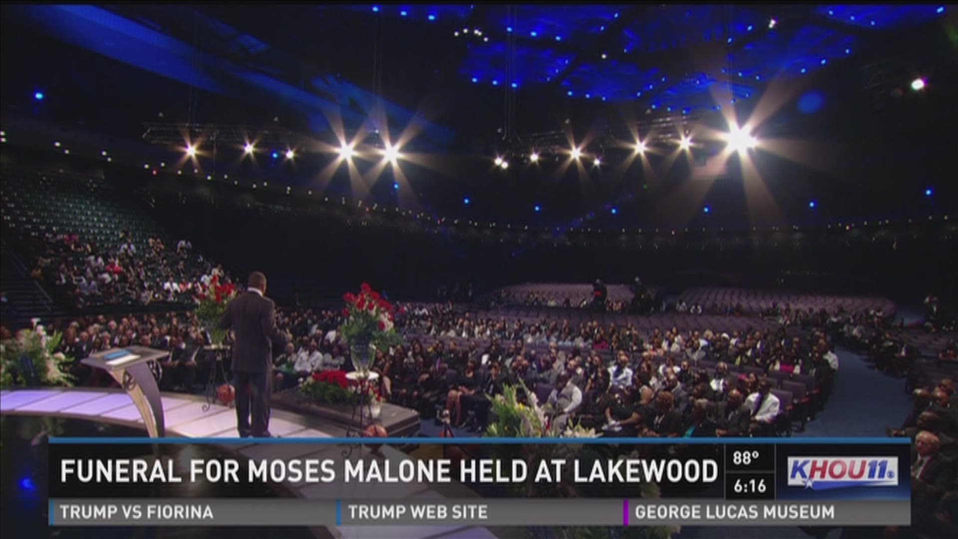 Friends and family members filled Lakewood Church on Saturday at the funeral for Houston Rockets star Moses Malone. Several famous basketball players attended the ceremony, including Charles Barkley who gave the eulogy. 