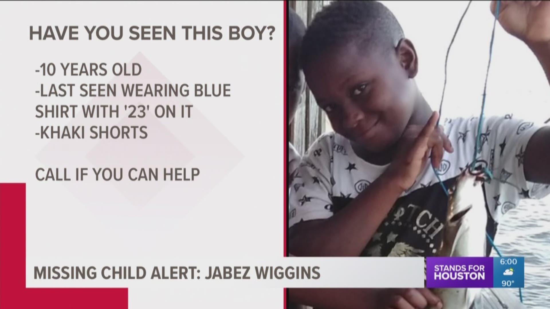 Harris County Sheriff's deputies are asking for the public's help in finding a missing 10 year old boy named Jabez Wiggins who was last seen in northeast Houston Saturday afternoon. 