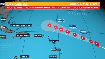 Hurricane Lee moving through the Atlantic