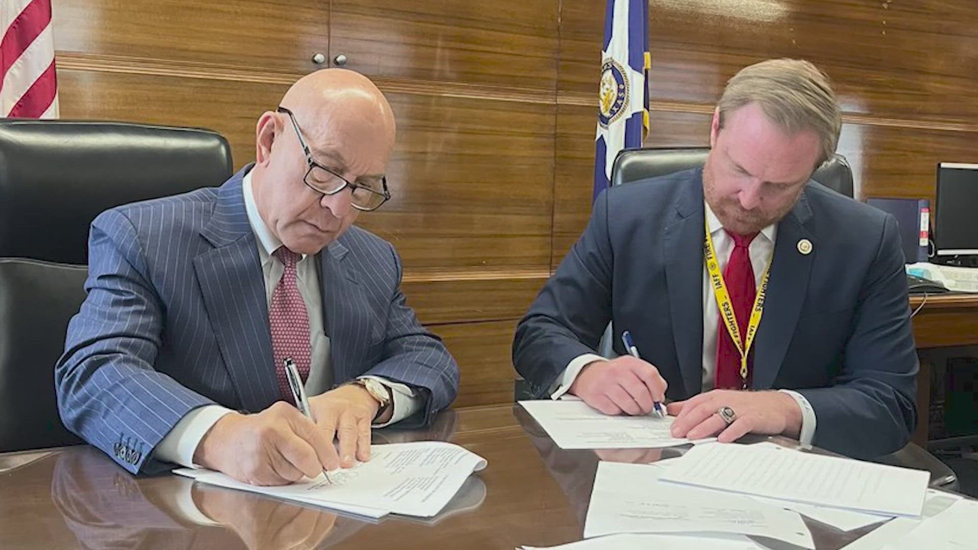 The agreement hammered out by Mayor John Whitmire and the firefighters union also makes a 2021 temporary 18% pay increase permanent.