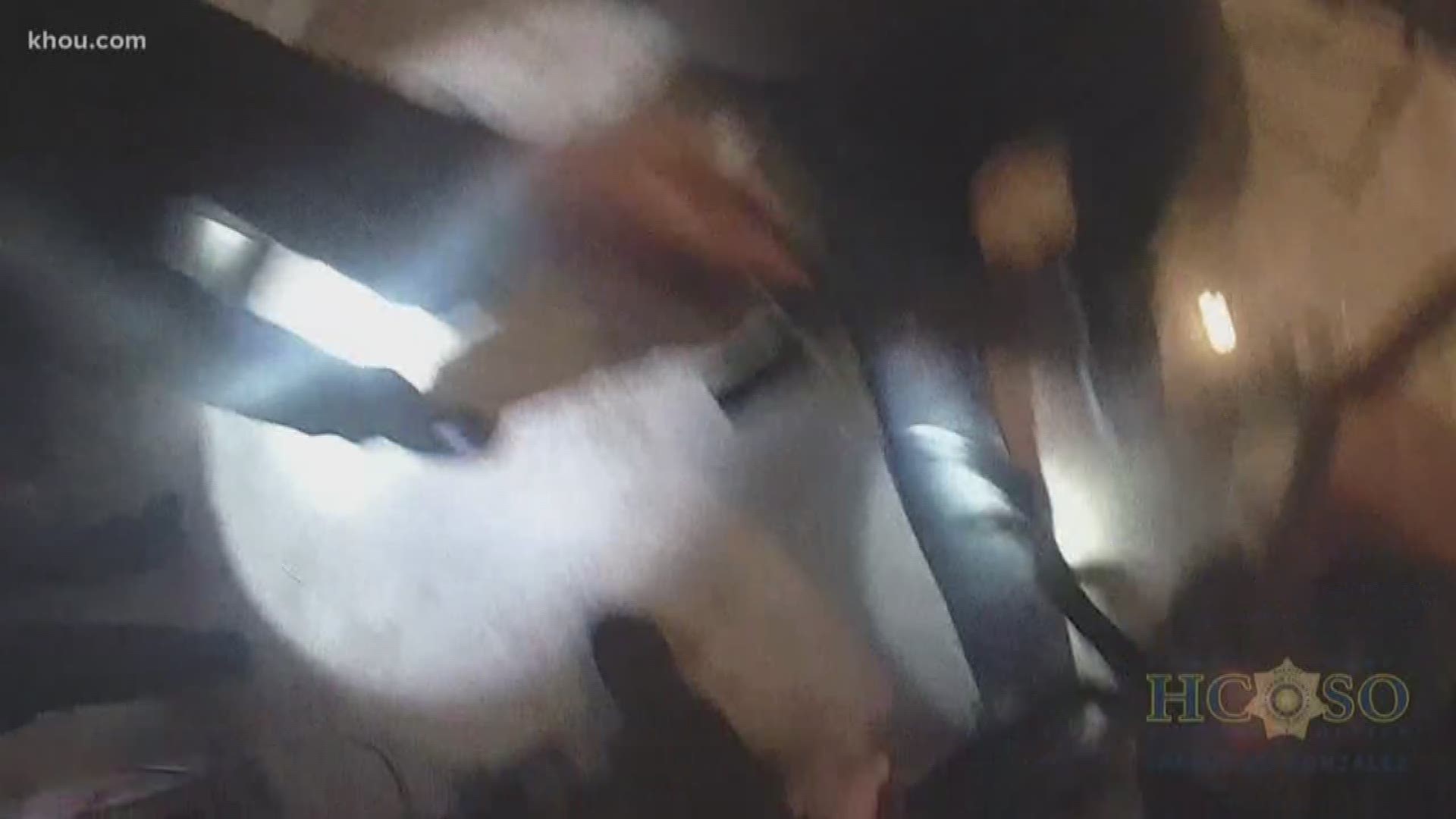A quick-thinking deputy uses something he learned in the military to save two men near Houston, and body cam video captured the life-saving skill.