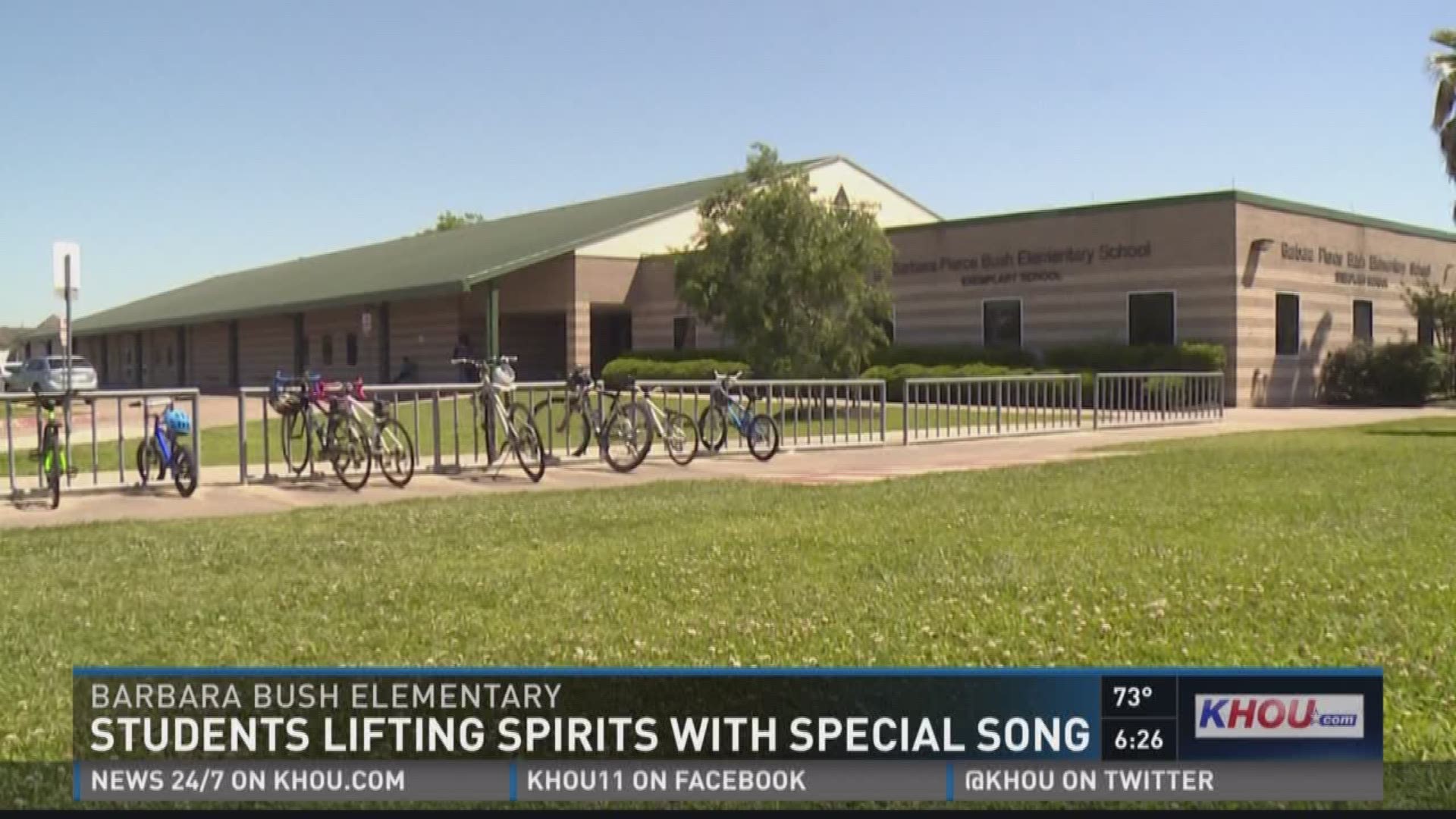 Students at Barbara Bush Elementary pay tribute to the school's