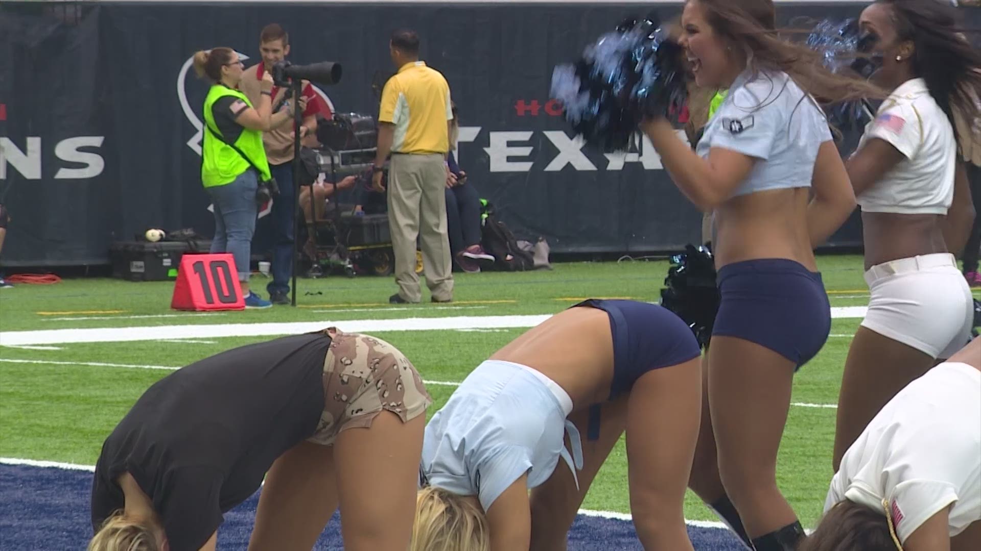 Houston Texans cheerleaders wearing salute to service uniforms