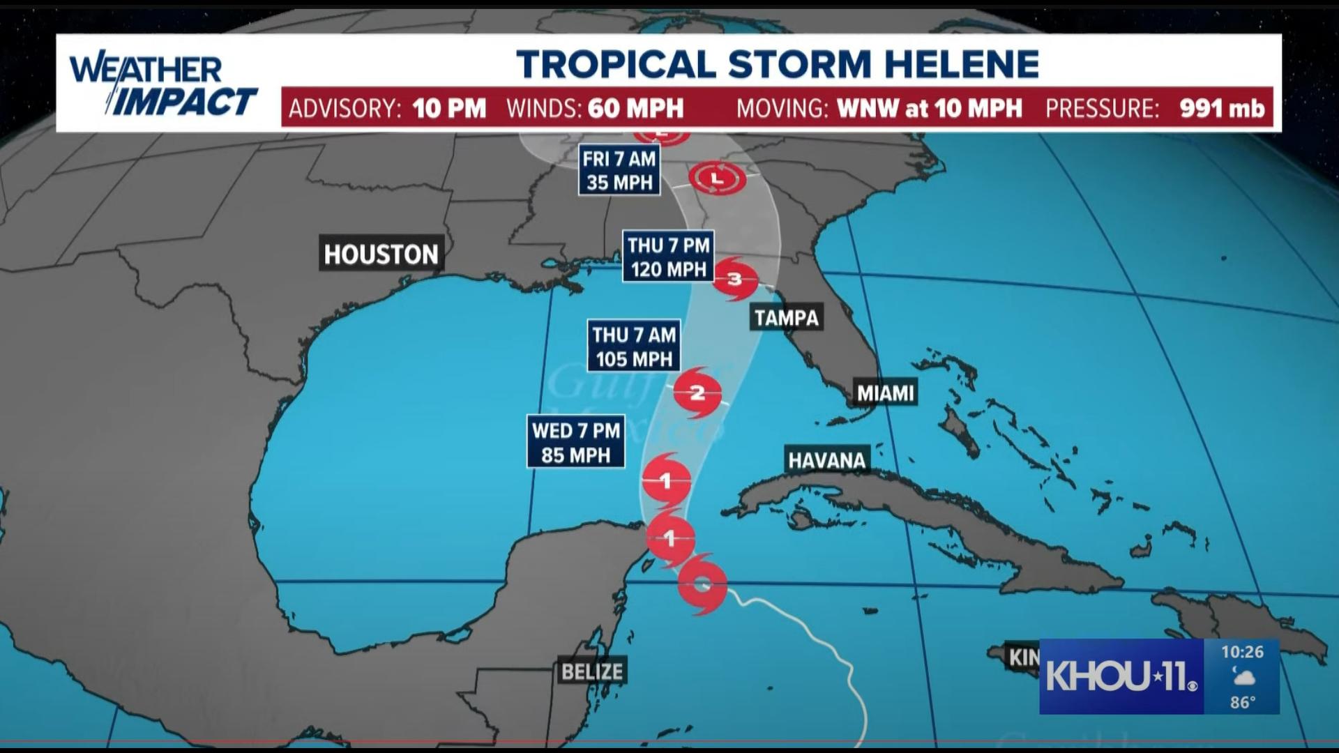 Tropical Storm Helene is expected to pick up steam as it moves through the Gulf of Mexico toward Florida.