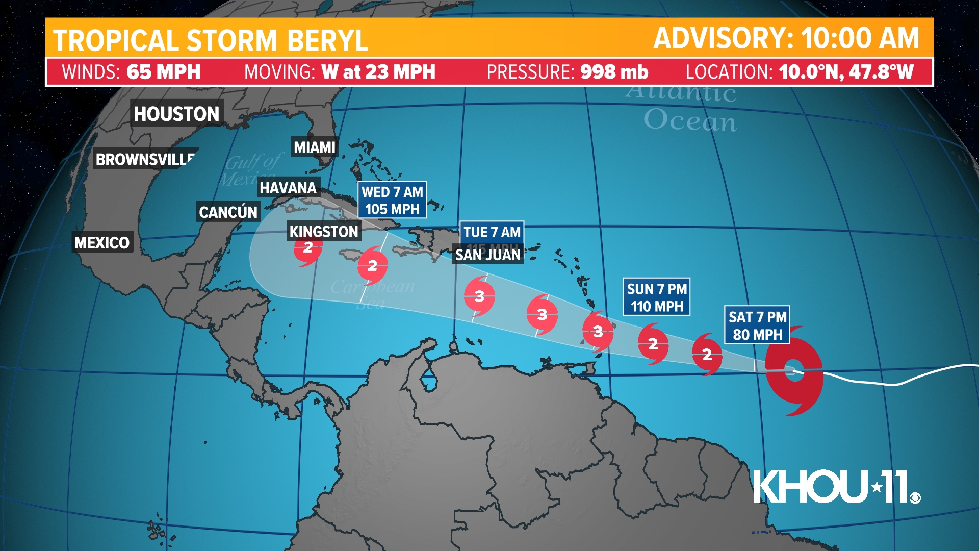 The KHOU 11 Weather Team is keeping an eye on the Tropics as Beryl is expected to strengthen into a hurricane in the coming days.