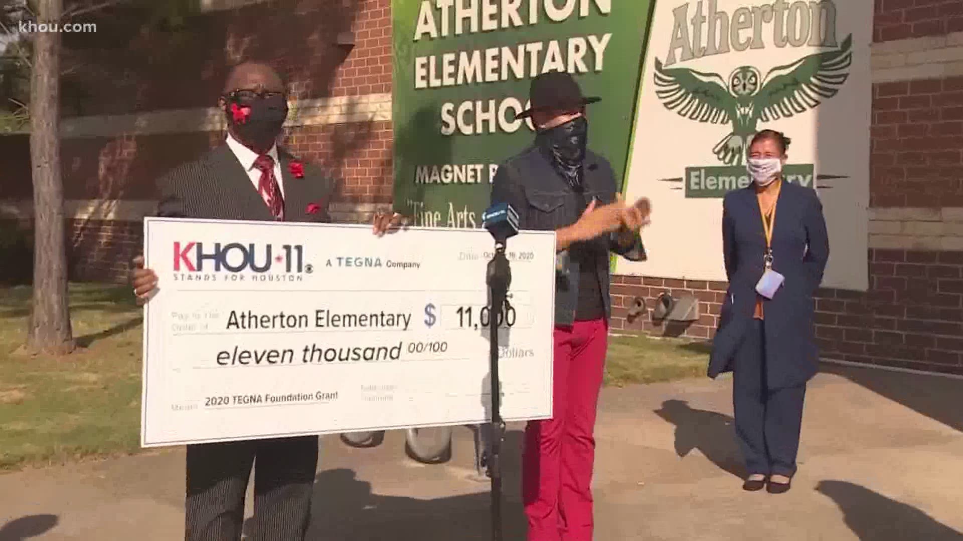 On behalf of the TEGNA Foundation, KHOU 11 proudly presented Atherton Principal Dr. Albert Lemons with an $11,000 check for the school's staff, students and teachers