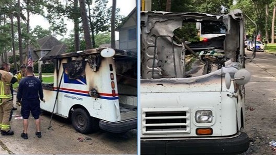 Mail truck catches fire in Spring | khou.com
