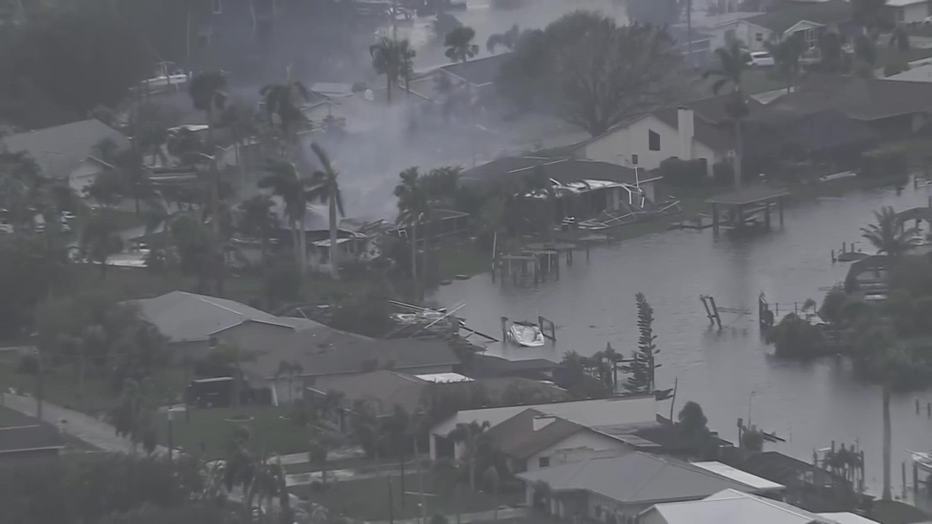 Hurricane Ian slammed into southwest Florida Tuesday as a Category 4 hurricane.  (Video from WFOR in Miami)