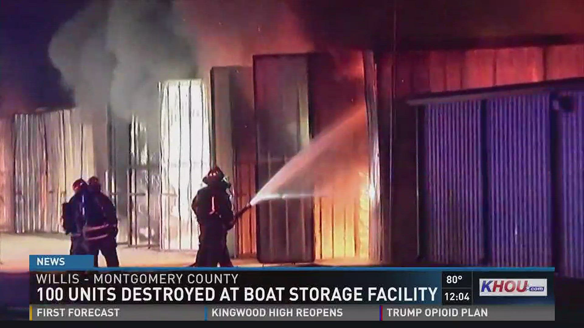 A boat storage facility was consumed by flames overnight in Willis, just north of Conroe.