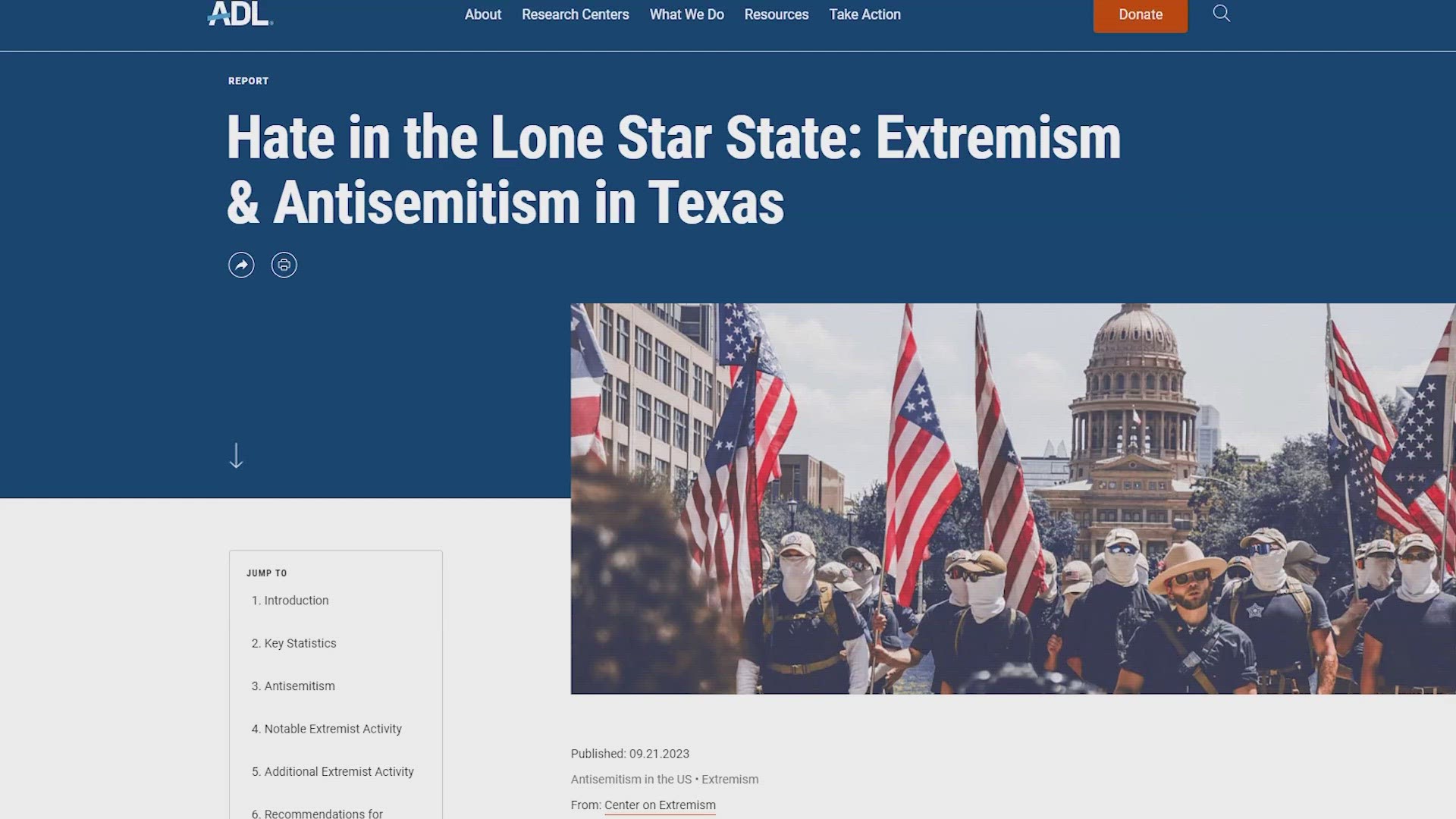 ADL said the report, titled 'Hate in the Lone Star State,' took a look back over the past nearly two and a half years.