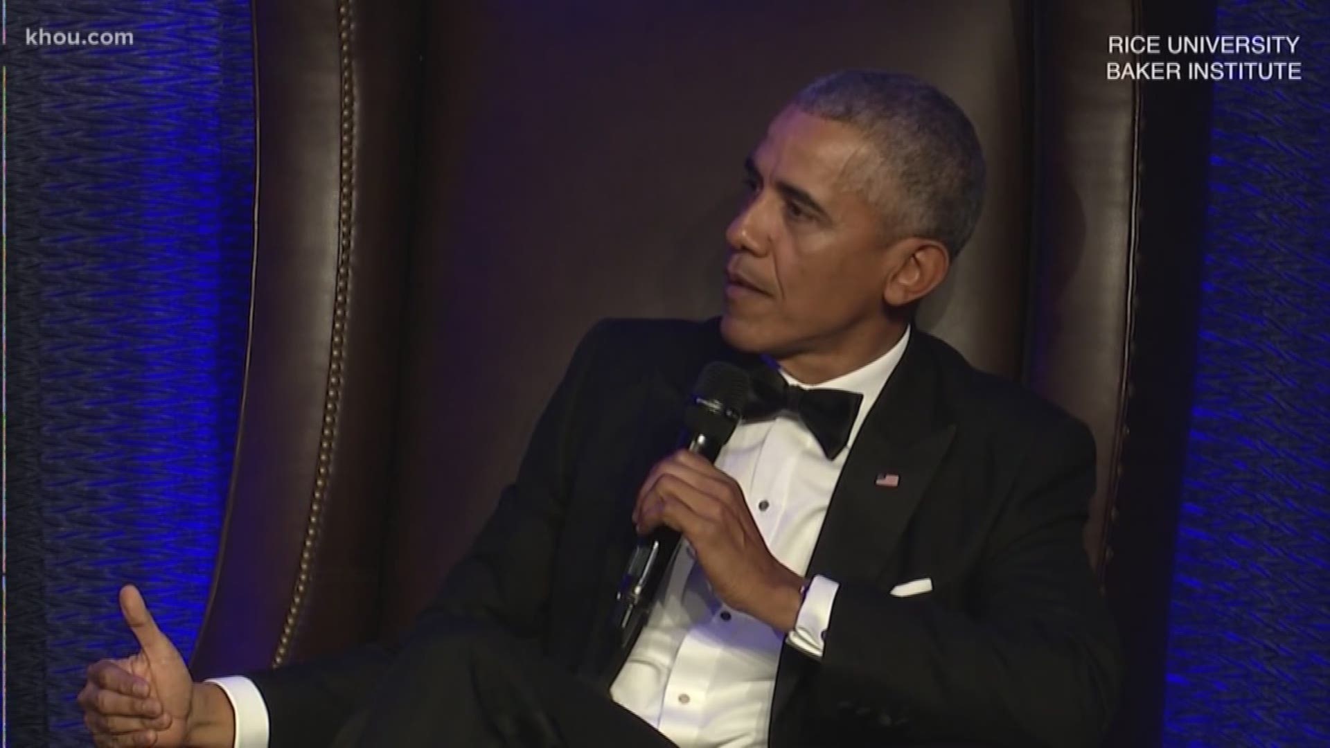 Former President Barack Obama was in Houston Tuesday night celebrating a milestone at Rice University. He was the special guest at the Baker Institute gala.