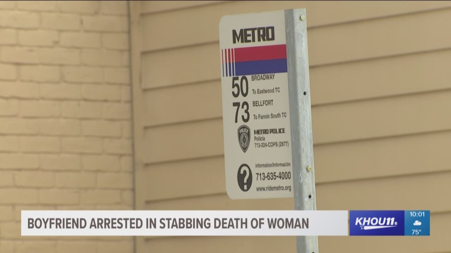 A man has been arrested for murder in the stabbing death of his girlfriend. The woman was found dead at a Metro bus stop.