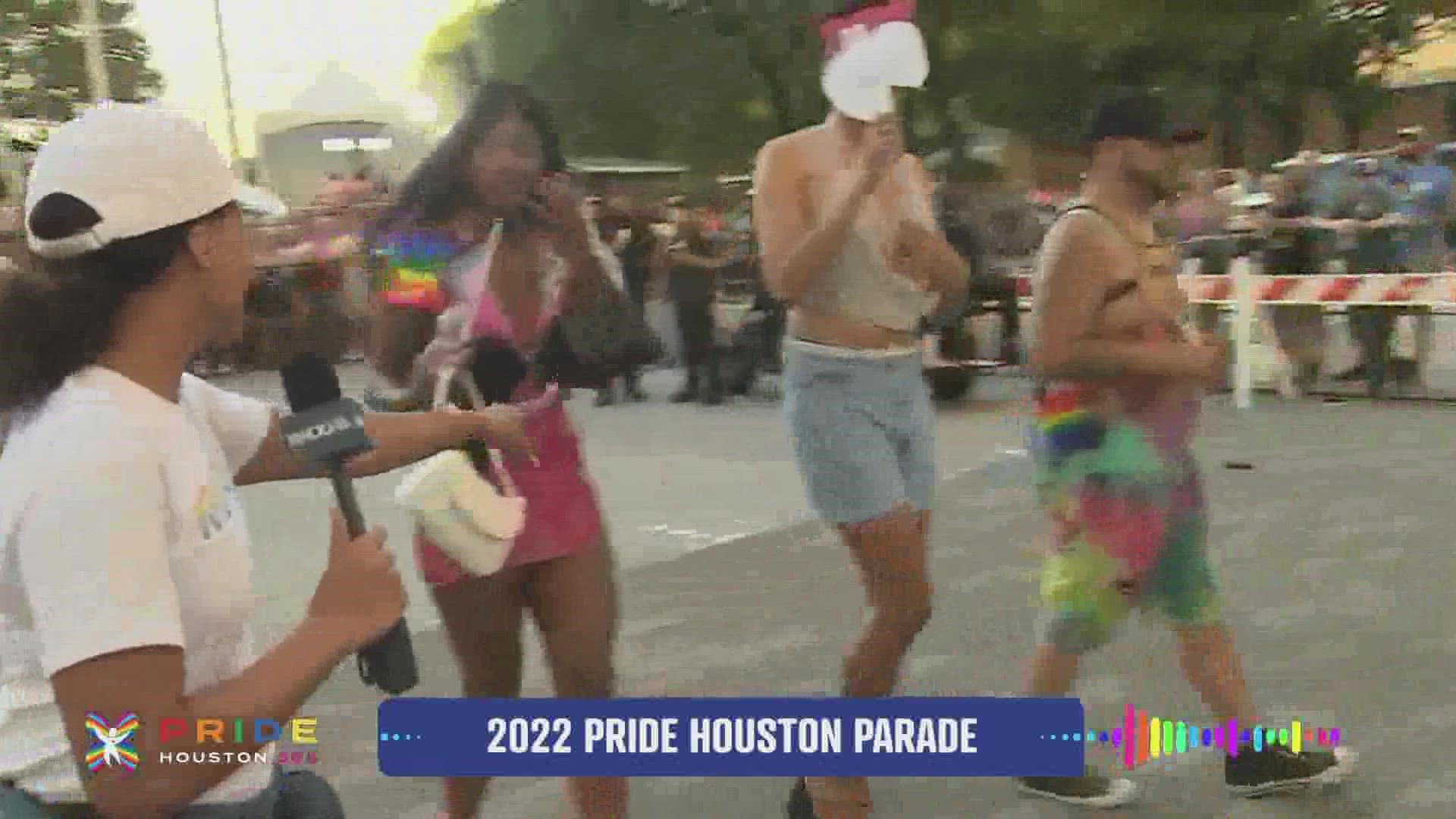 KHOU 11's Kimberly Davis spoke to parade-goers Saturday at the Pride Houston 365 celebration.