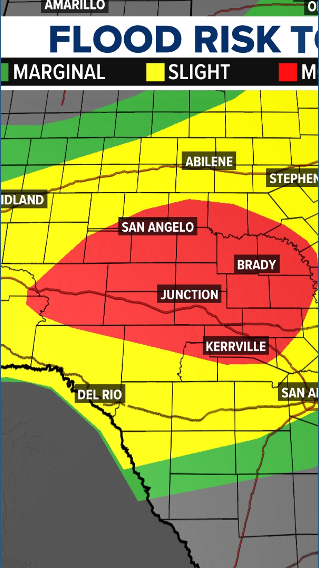 Flash flooding risk upgraded for same area in Texas Hill Country ...