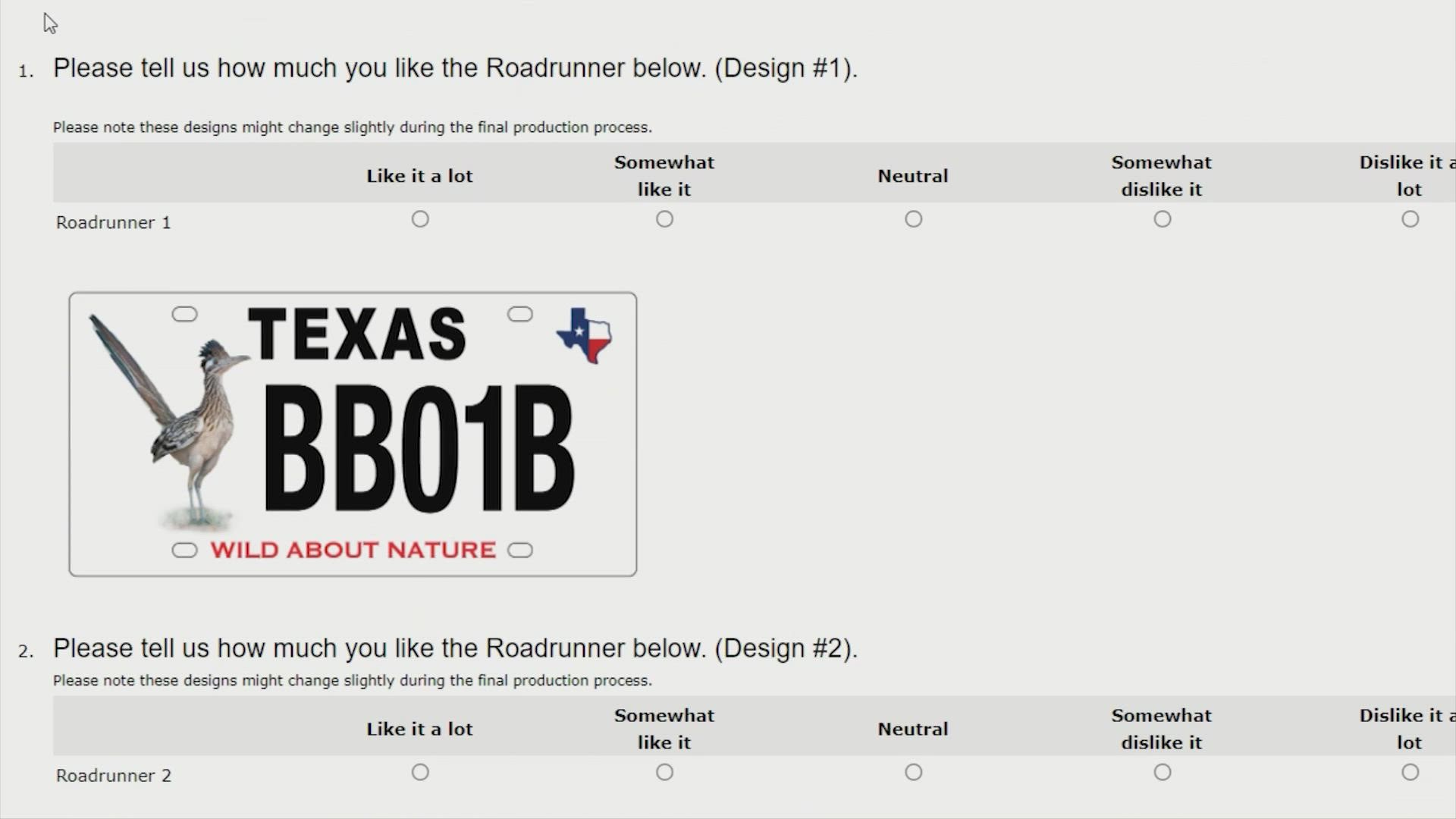 Texans have until April 21 to vote on their favorite version of the roadrunner plate, which supports conservation efforts.