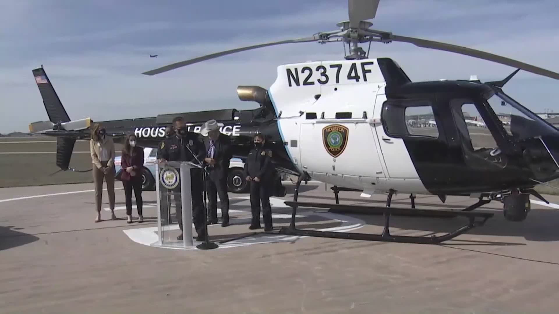 The new chopper, which is the first of its kind for the Houston Police Department, has the officer's badge number on it.