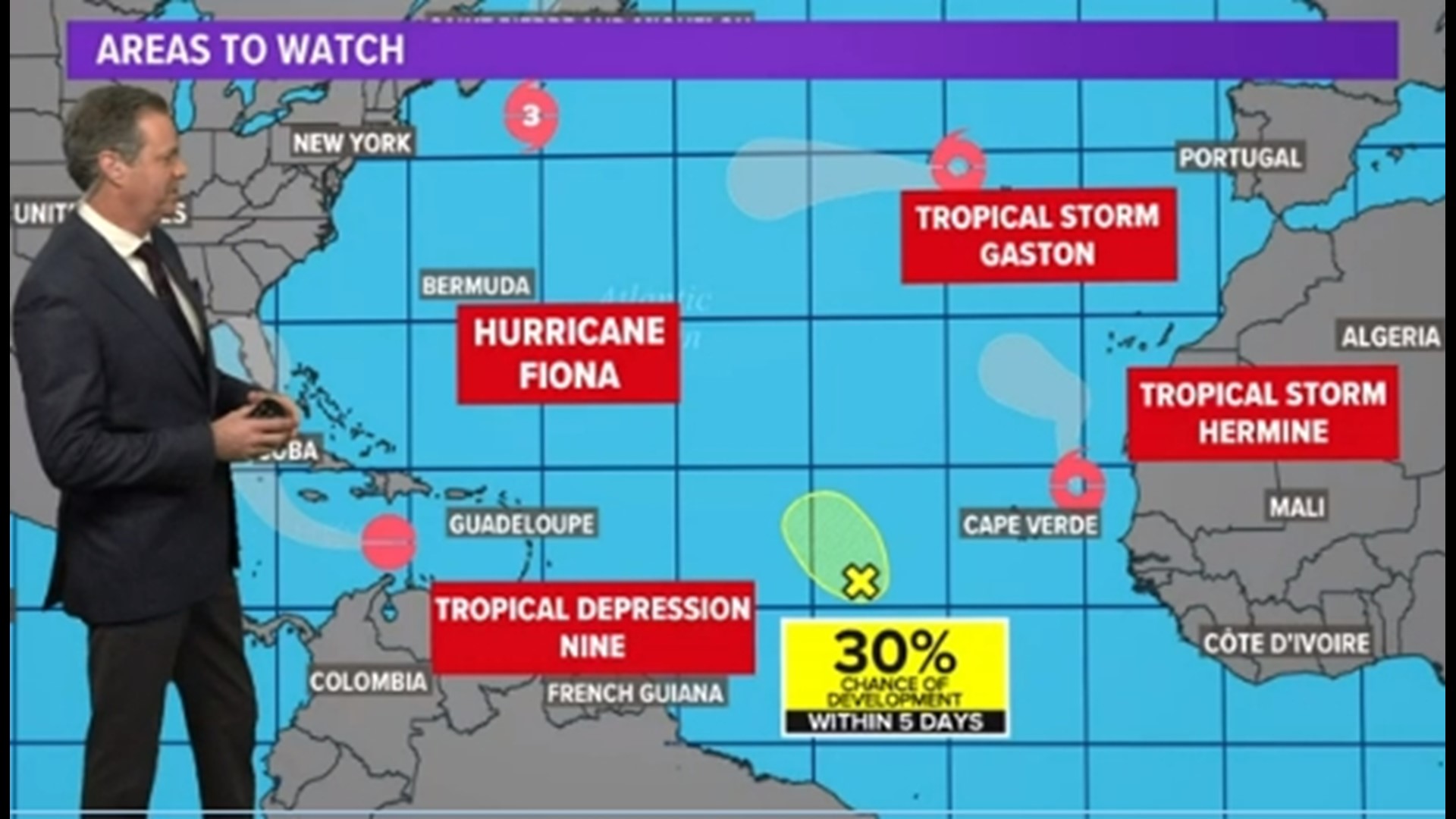 Hurricane Fiona is about to make a hard landfall as a Category 3 hurricane in Nova Scotia. Tropical Depression Nine still remains disorganized in the Caribbean.