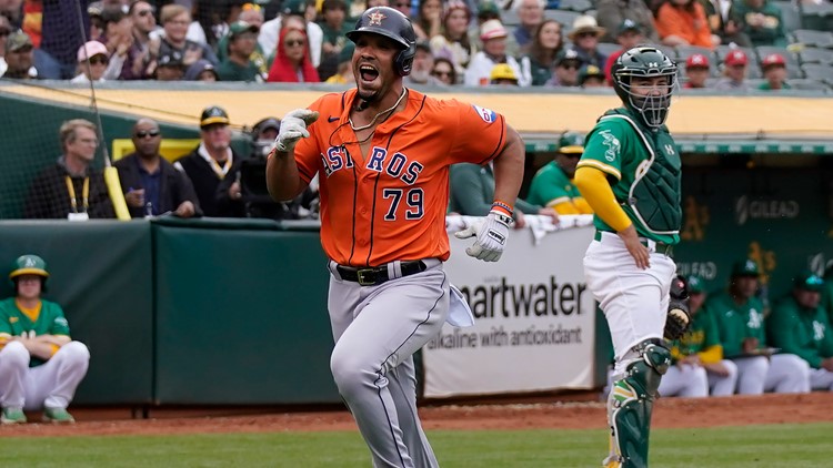 Check out how Houston's José Abreu celebrated hitting his first home run with the Astros