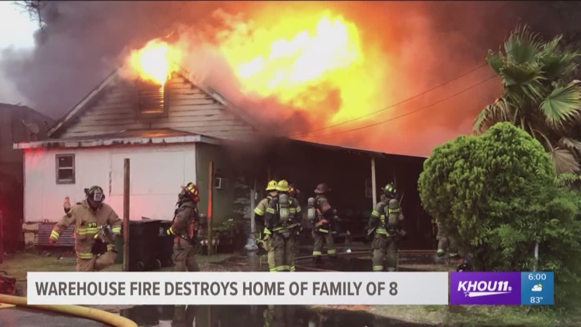 Warehouse fire destroys home of family of eight