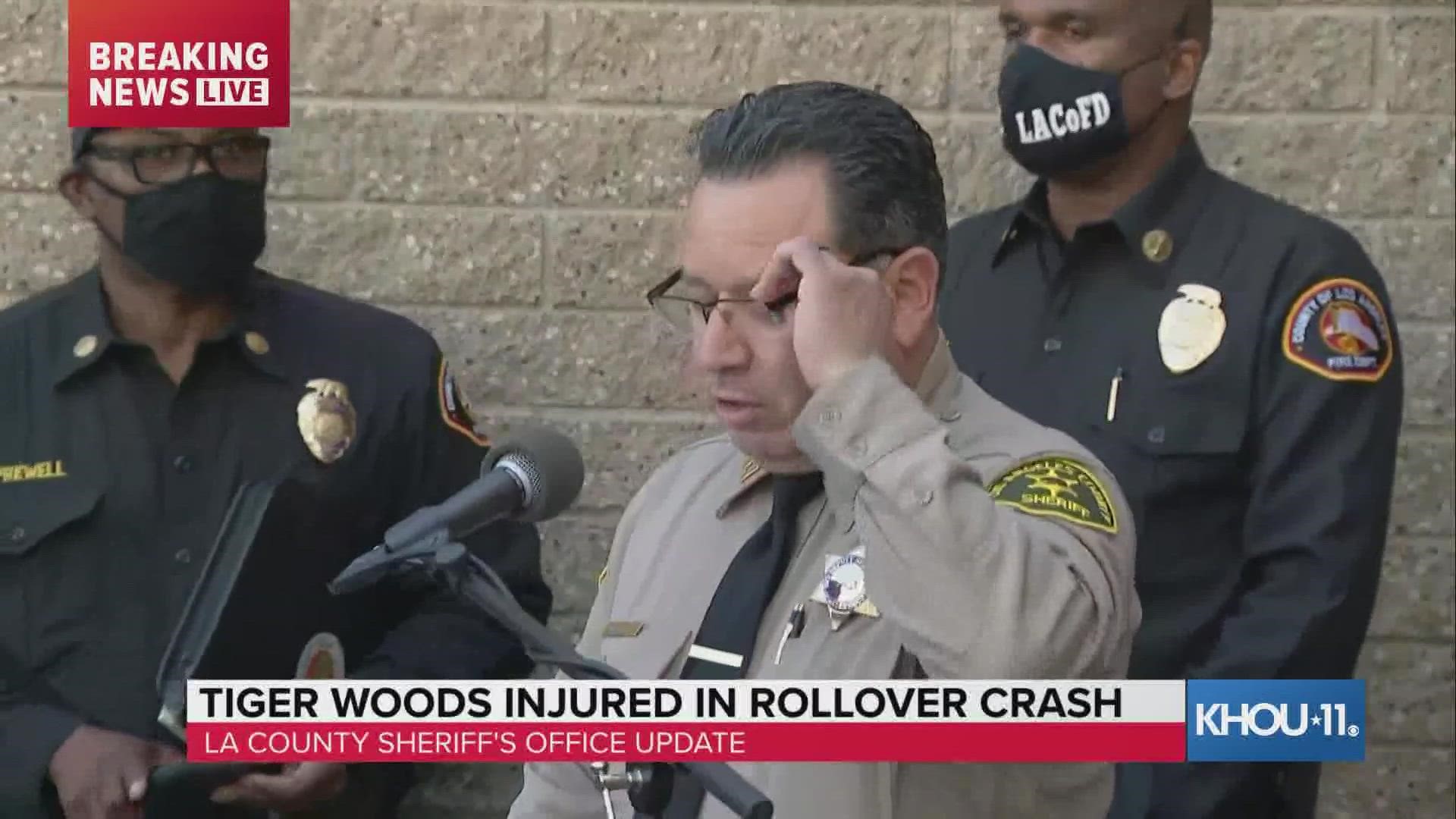 The Los Angeles County Sheriff's Office provides updates after Tiger Woods was injured in a rollover crash.