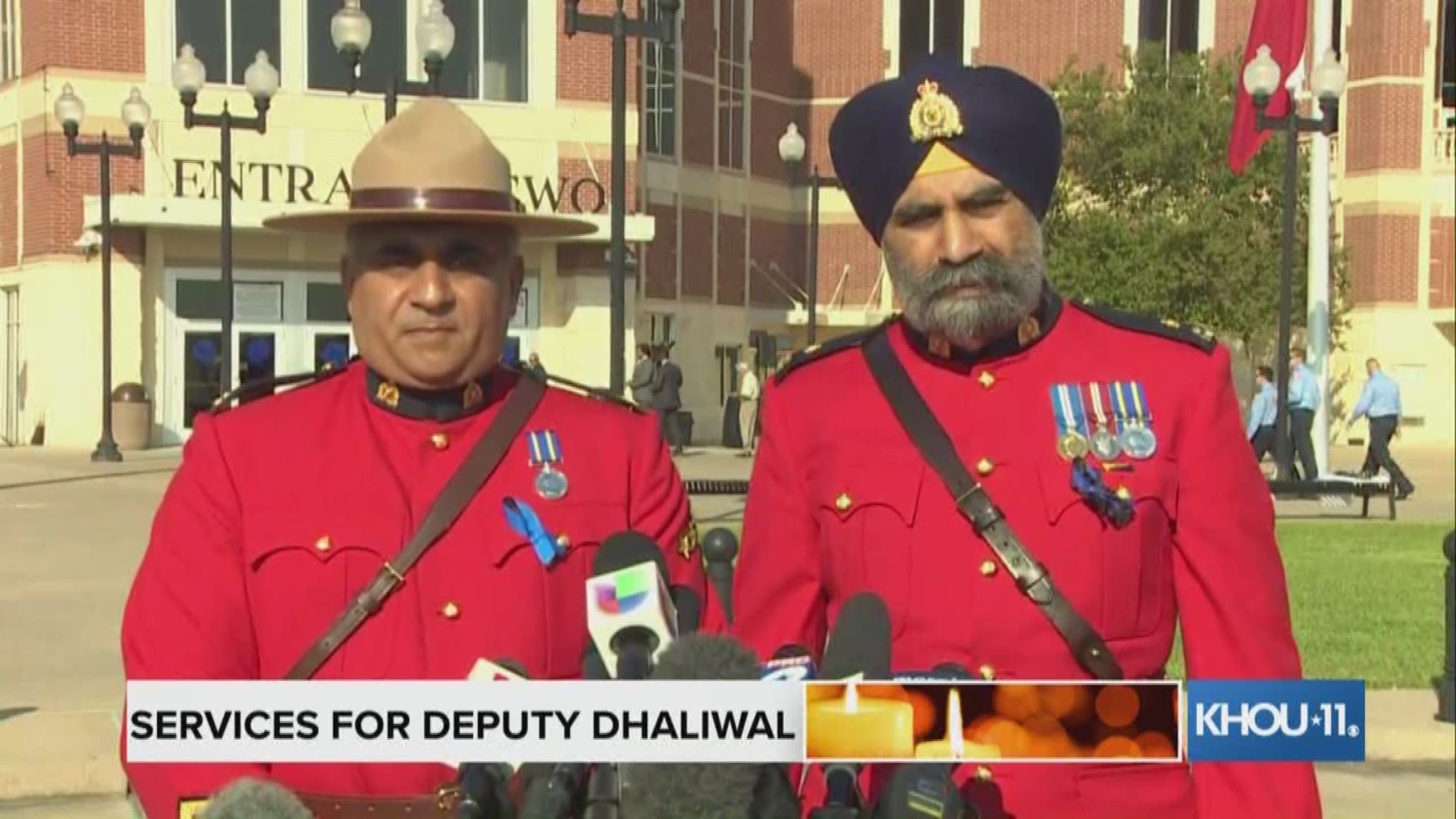 Inspector Baltej Dhillion with the Royal Canadian Mounted Police spoke to the media outside the Berry Center before Deputy Dhaliwal’s funeral.