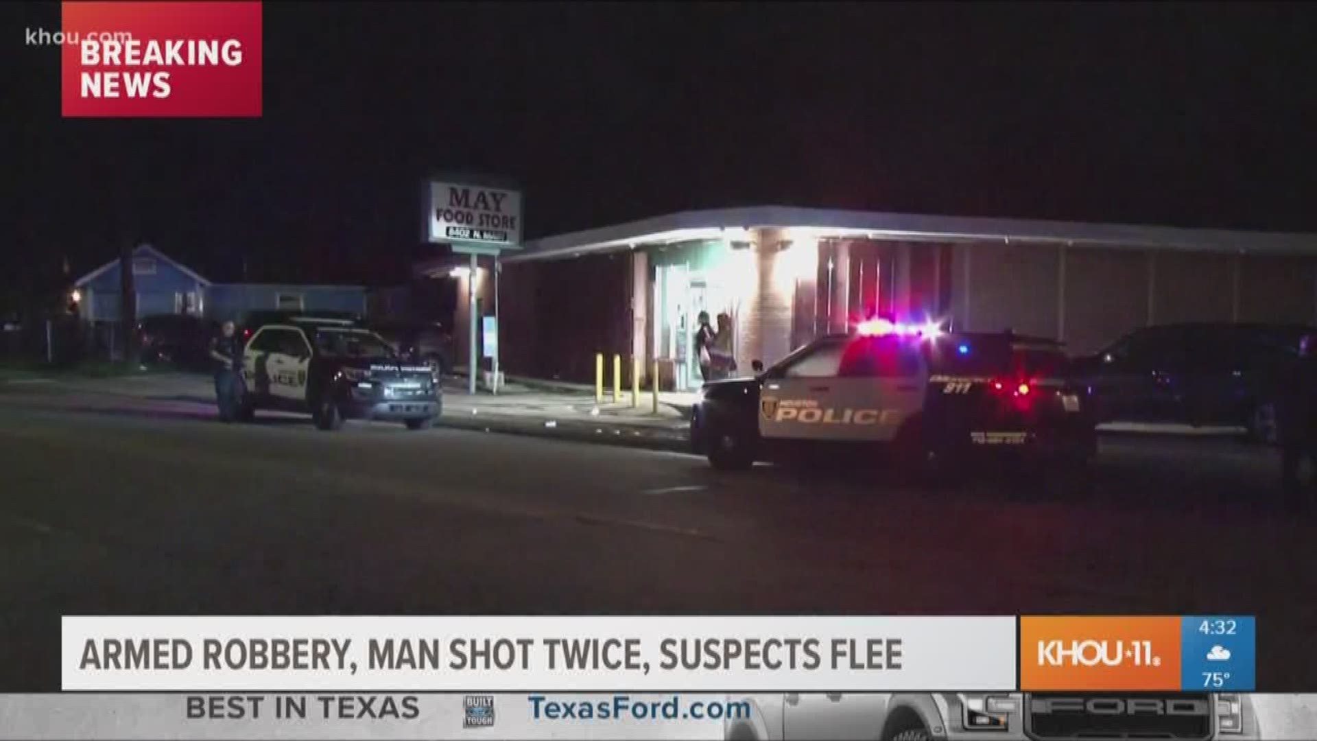 Police are searching for three male suspects after a store clerk was shot several times during a robbery outside of a northwest Houston convenience store.