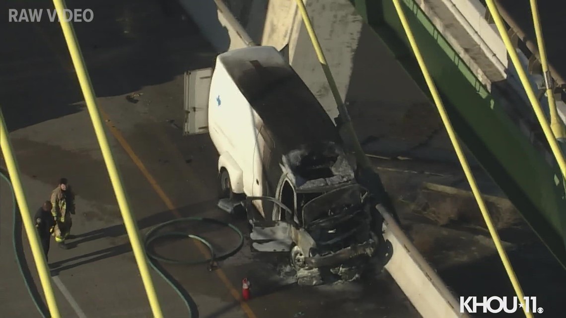 TxDOT to inspect Fred Hartman Bridge after fiery crash involving box