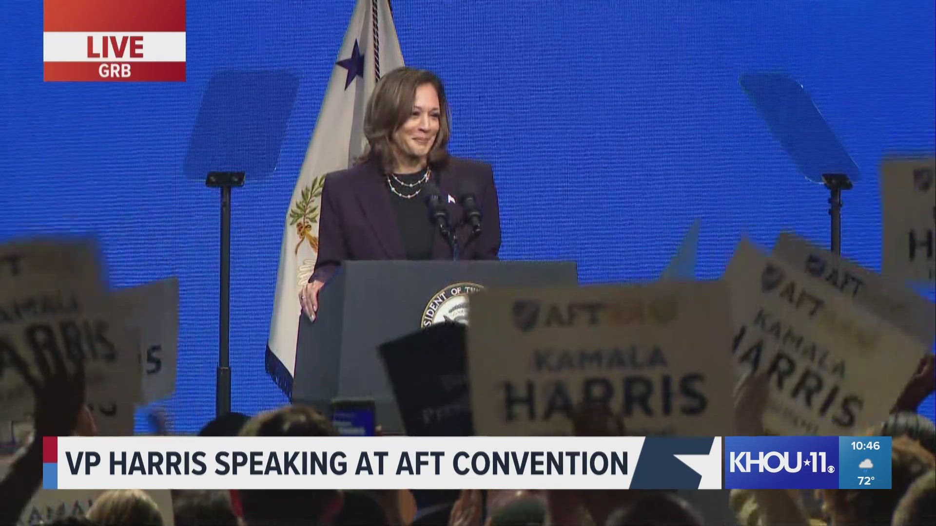 KHOU 11+ coverage: VP Kamala Harris addresses hot-button issues at AFT  convention in Houston