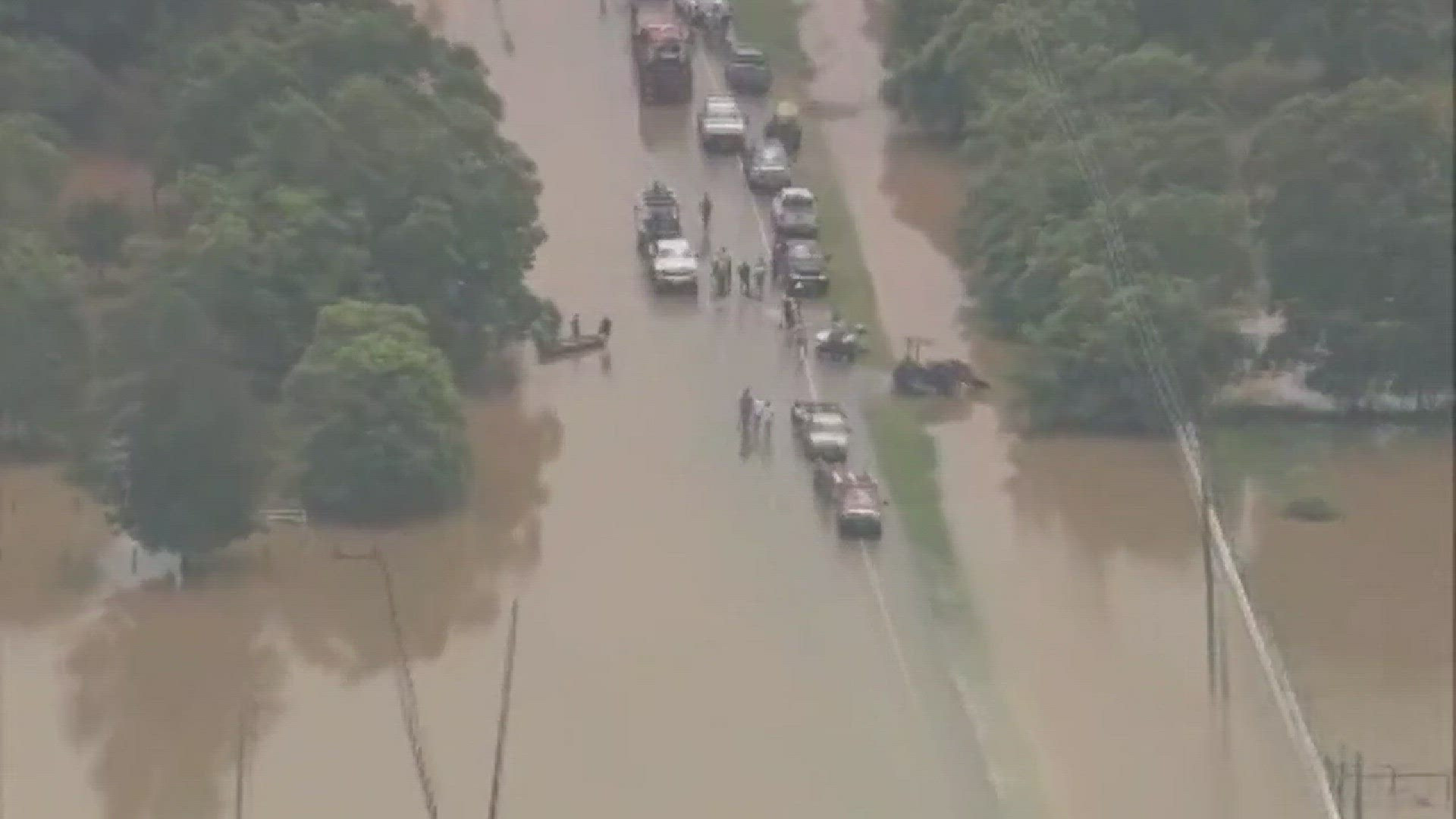 Rescue crews worked to save animals trapped by floodwaters in Brazoria County on Friday morning.
