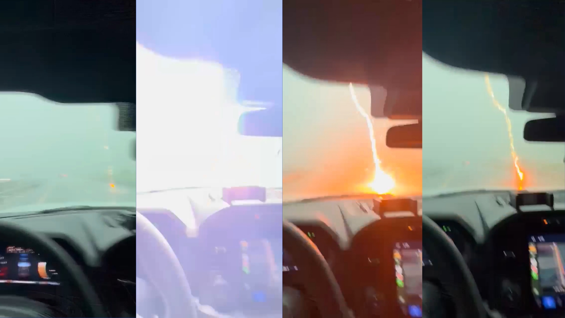 Lightning caught on camera! The video doesn't even do justice to how loud it was, according to the man behind the wheel. 