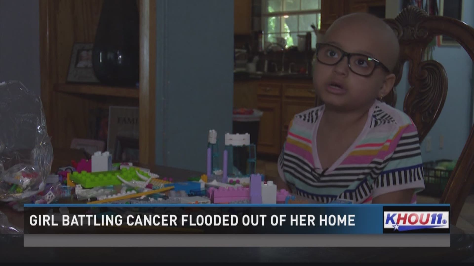 A Houston girl battling leukemia was also flooded out of her home during Hurricane Harvey.