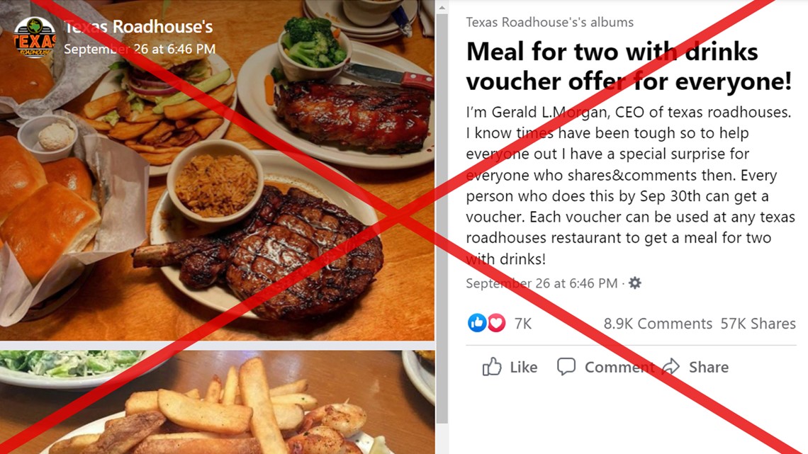 Is Texas Roadhouse offering a free meal for two? Scam alert!