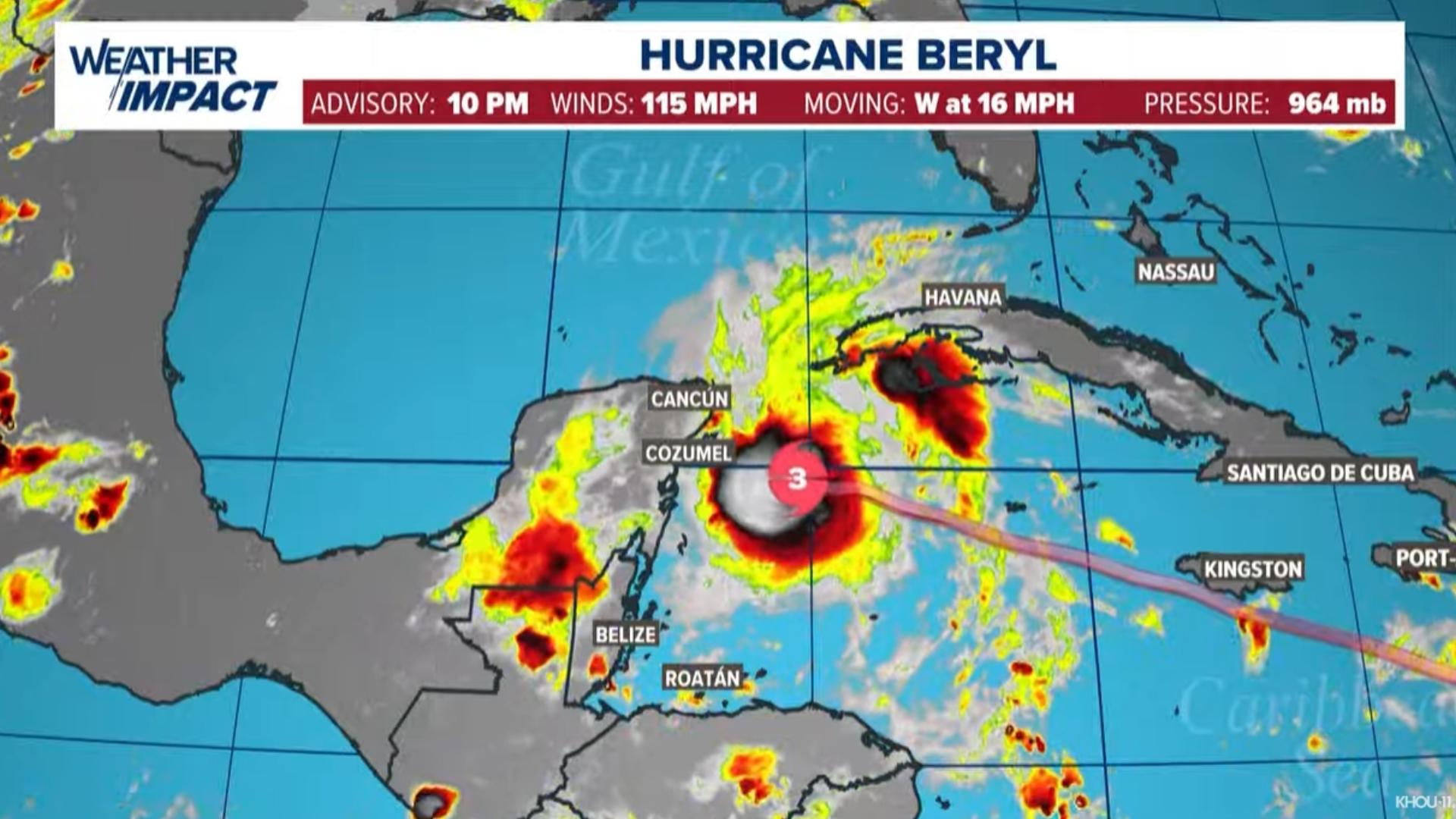 KHOU 11 Chief Meteorologist David Paul has the latest on Hurricane Beryl at 10 p.m. on Thursday, July 4, 2024.