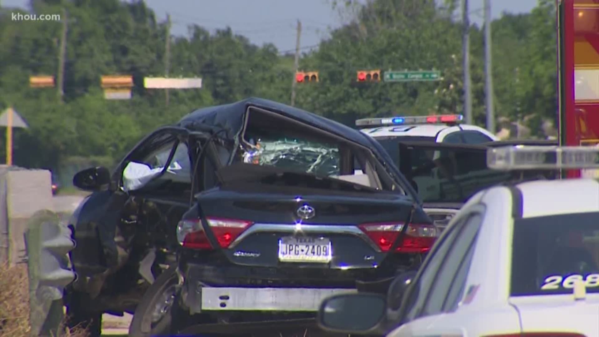 A crash killed two people Saturday in northwest Harris County. Deputies say a car pulled out in front of a speeding pickup truck.