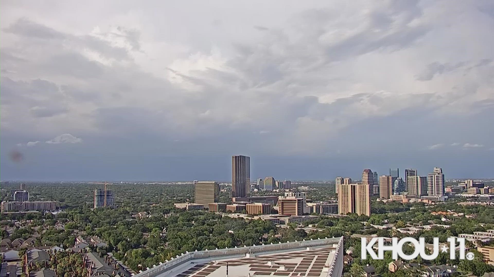 This timelapse video shows strong thunderstorms rolling in from the KHOU 11 News studios on Westheimer on Wednesday, Aug. 10, 2022.