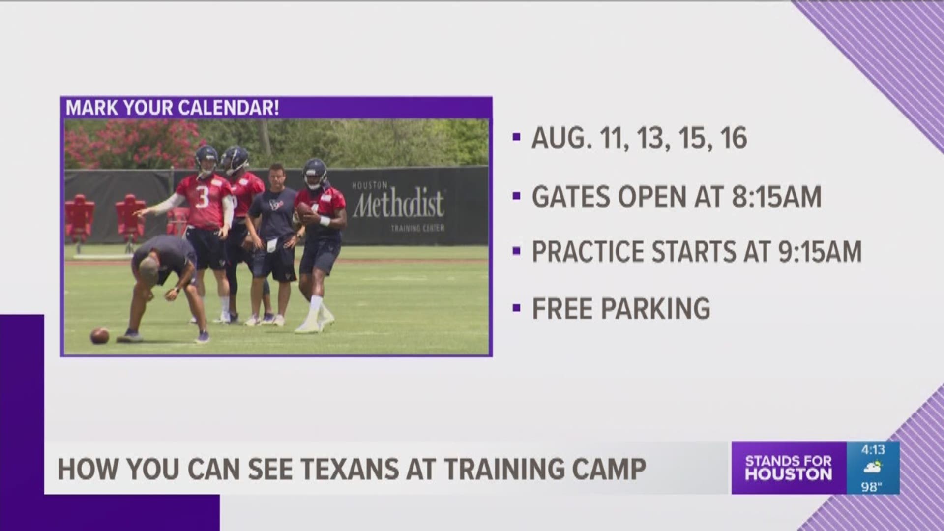 Houston Texans Announce Dates and Times for Open Practices at 2018