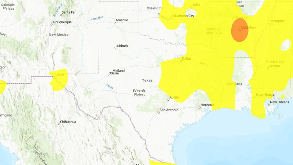 Pembaruan kualitas udara Texas |  Peta interaktif kualitas udara