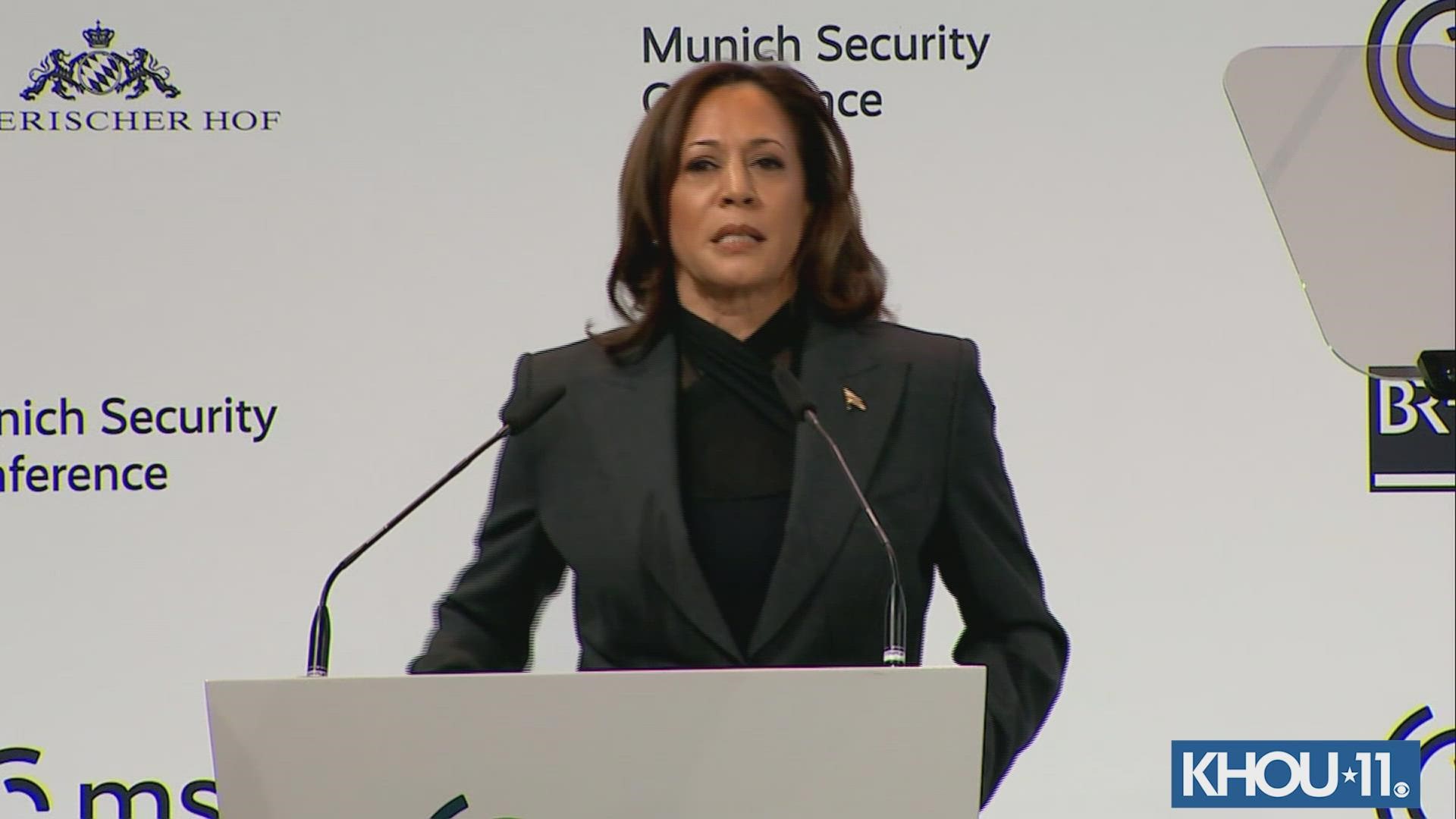 Vice President Kamala Harris made the remarks Saturday at the Munich Security Conference.