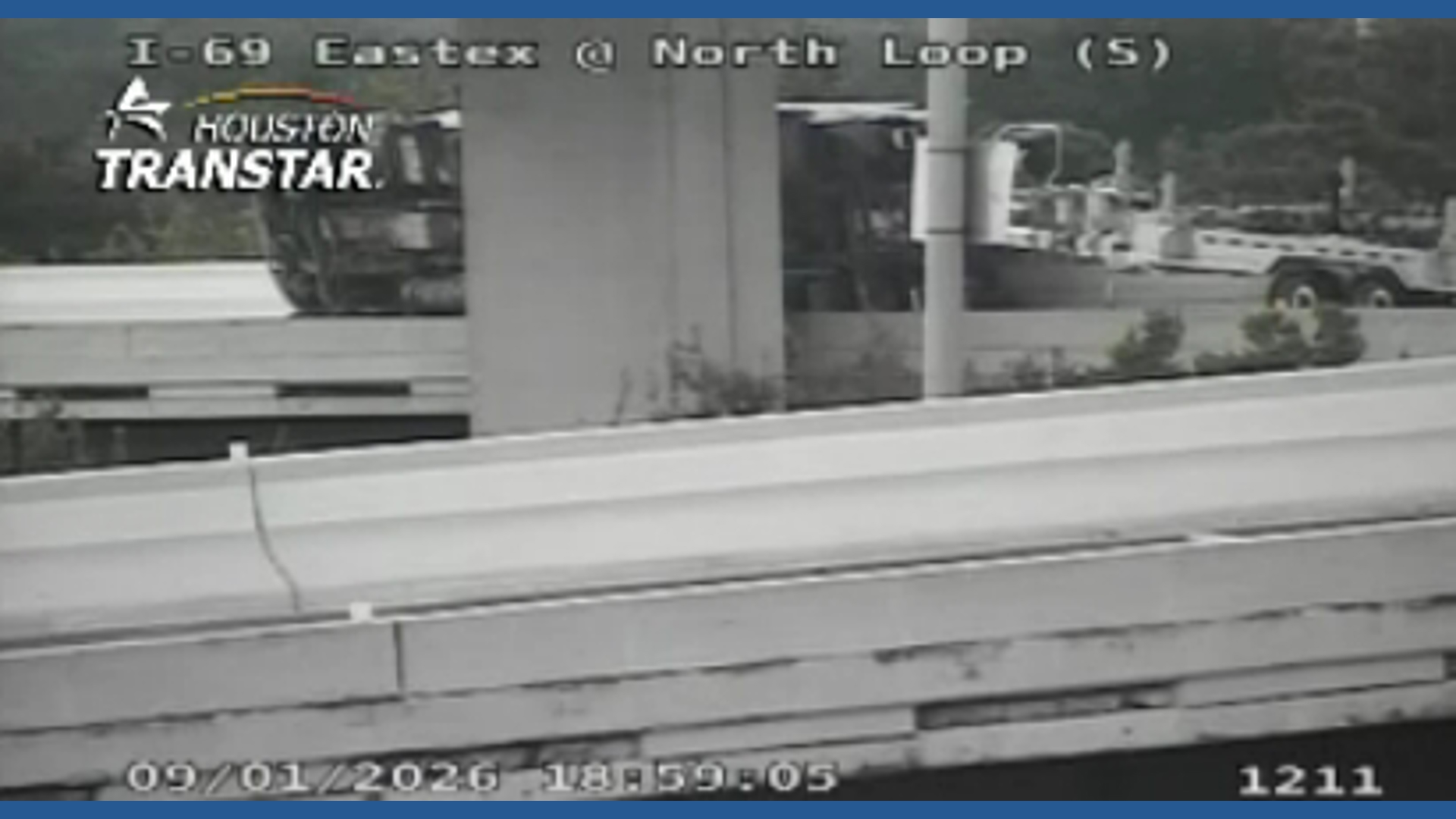Truck left leaning off I-610 North Loop overpass after 3-vehicle crash