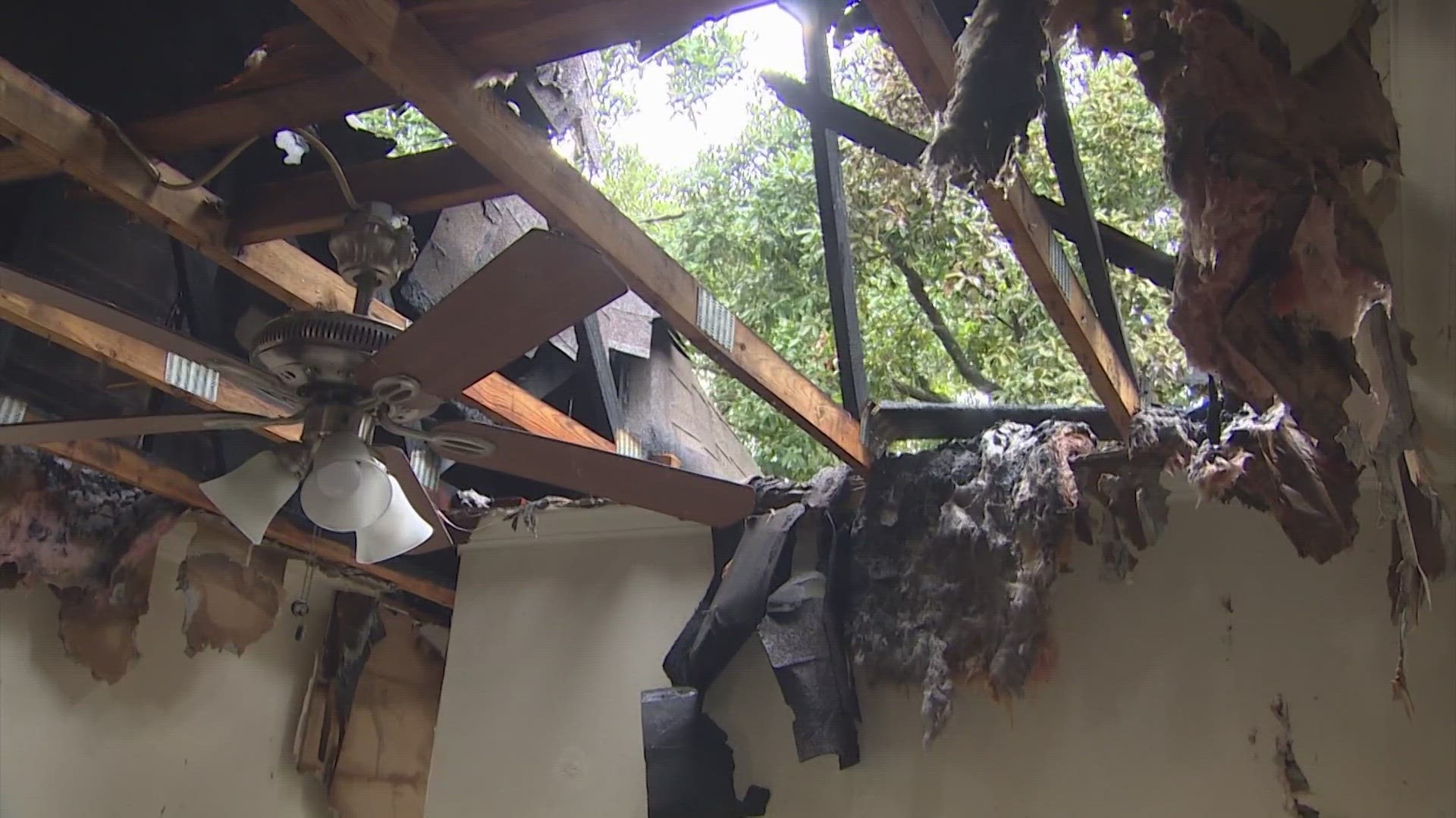 The fire caused extensive damage to the condo on Harbor Town Drive in southwest Houston and part of the roof