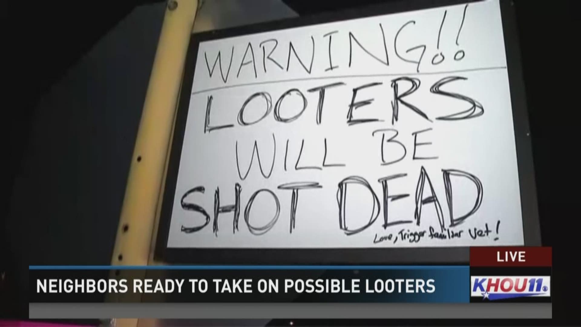 Atascocita homeowners who?ve already dealt with flooding say they are now dealing with looters. Some neighbors have warned potential looters with threatening signs.