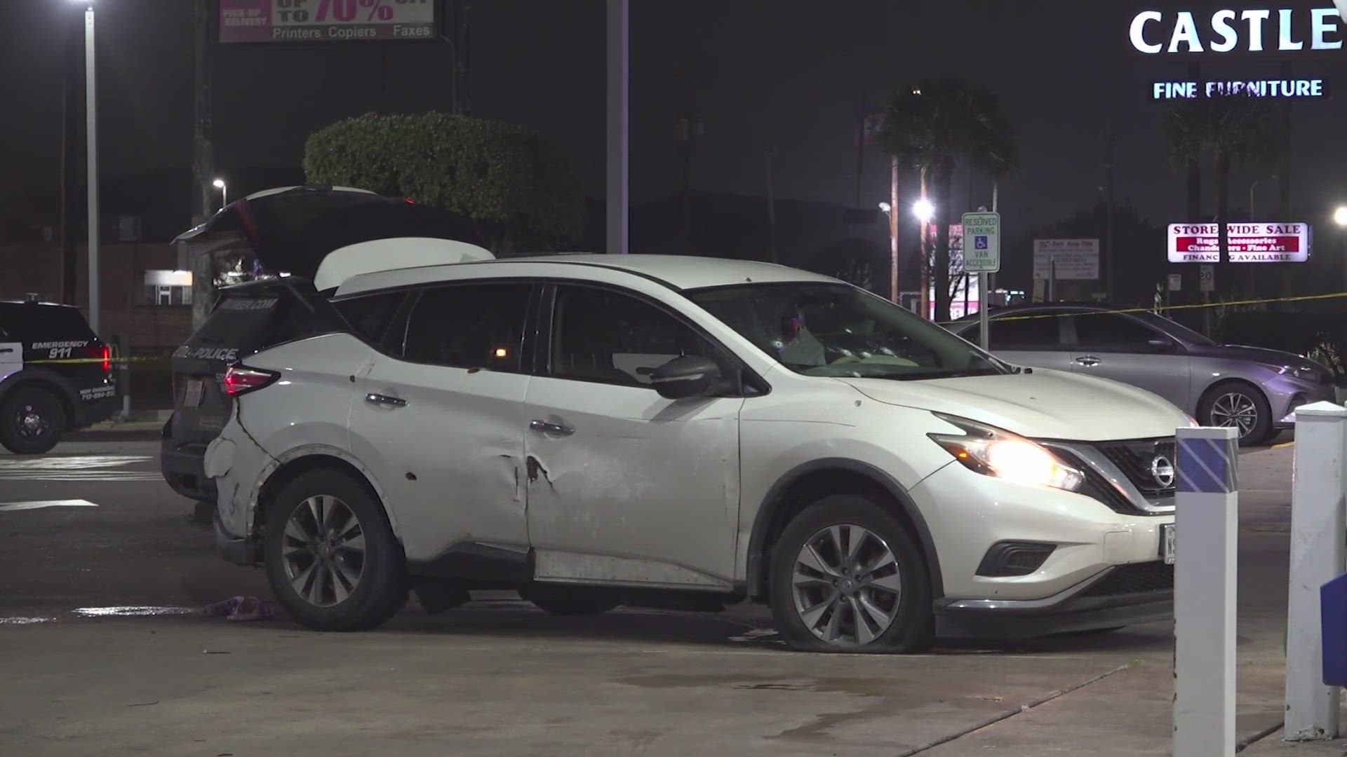 A man died after he drove himself and a passenger to a gas station after being shot at in west Houston early Sunday morning, police said.