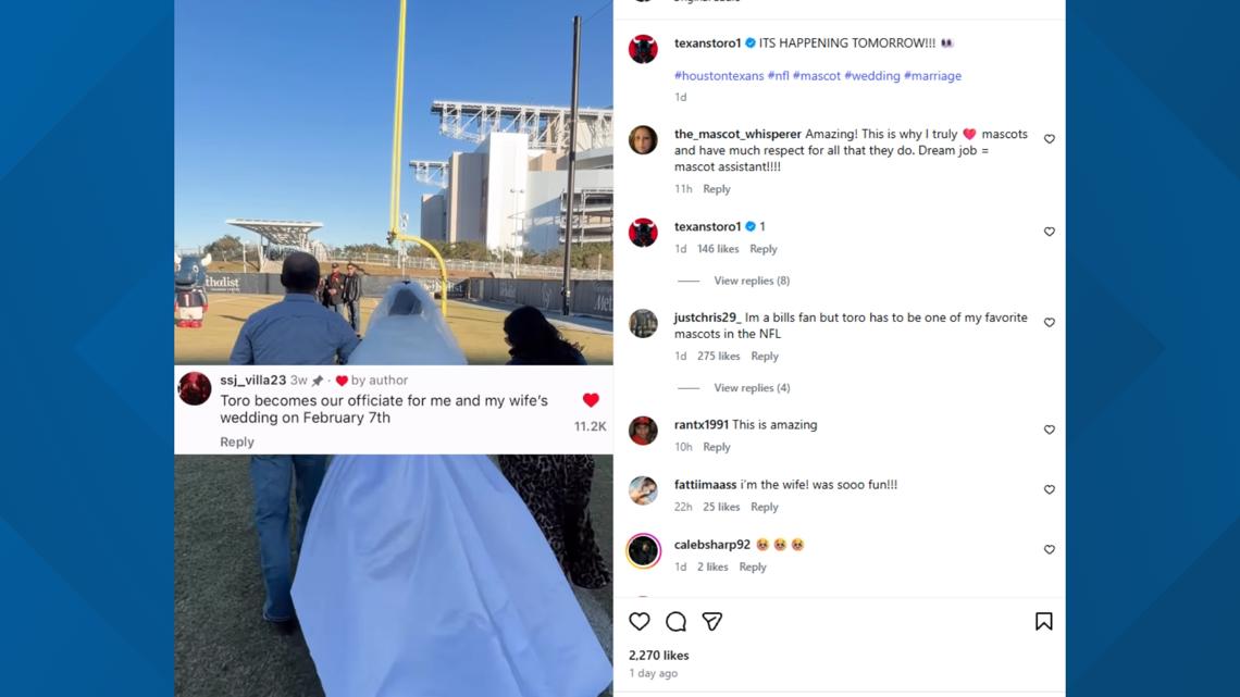 Houston Texans' TORO can add 'officiant' to his resume after viral Instagram challenge
