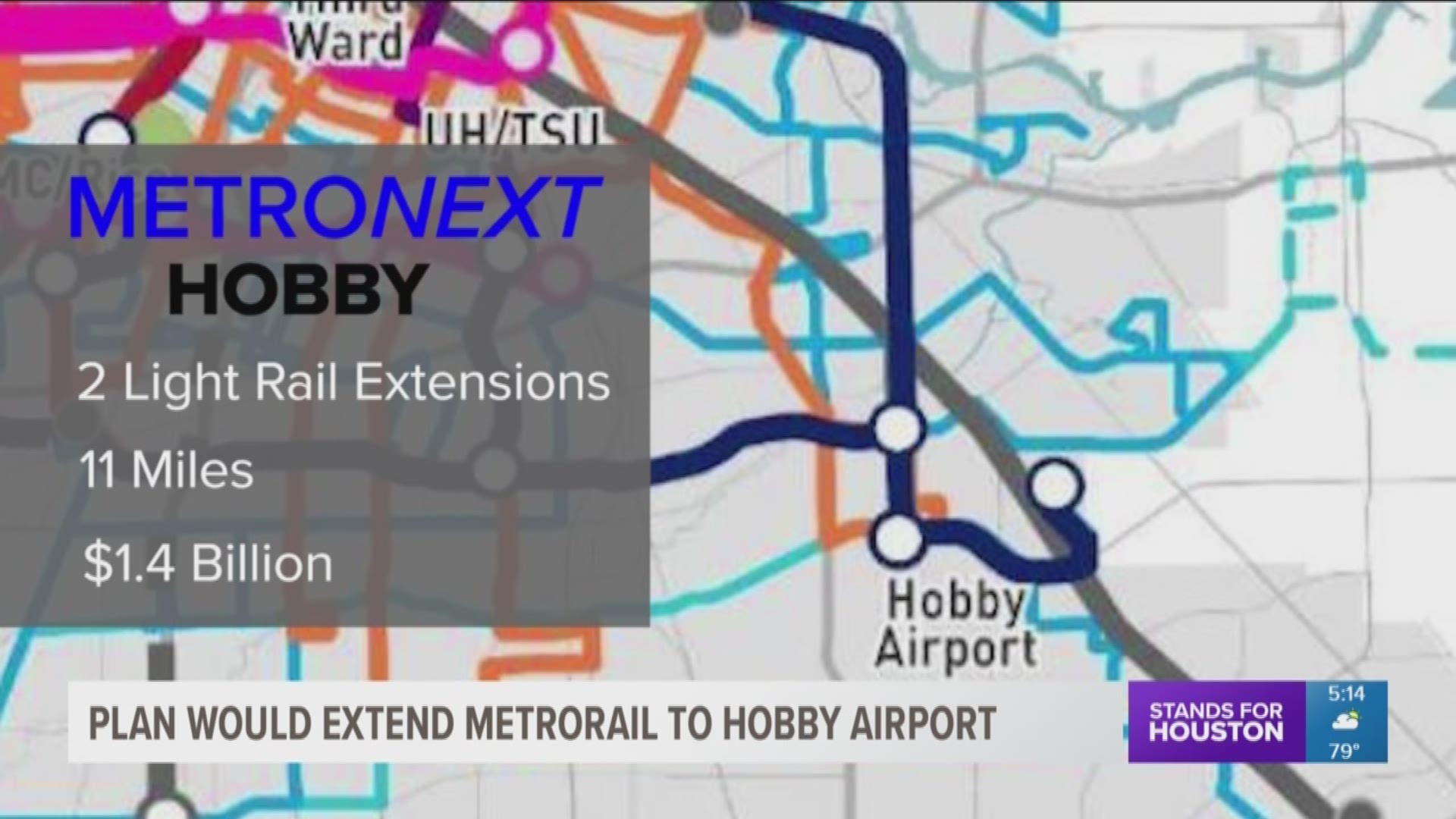 Extending light rail transit to Hobby Airport is on the short list of goals METRO is proposing.