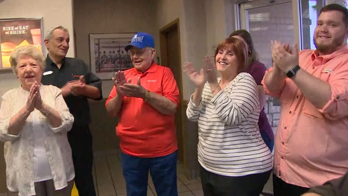 Friends give man surprise Whataburger party for 90th birthday