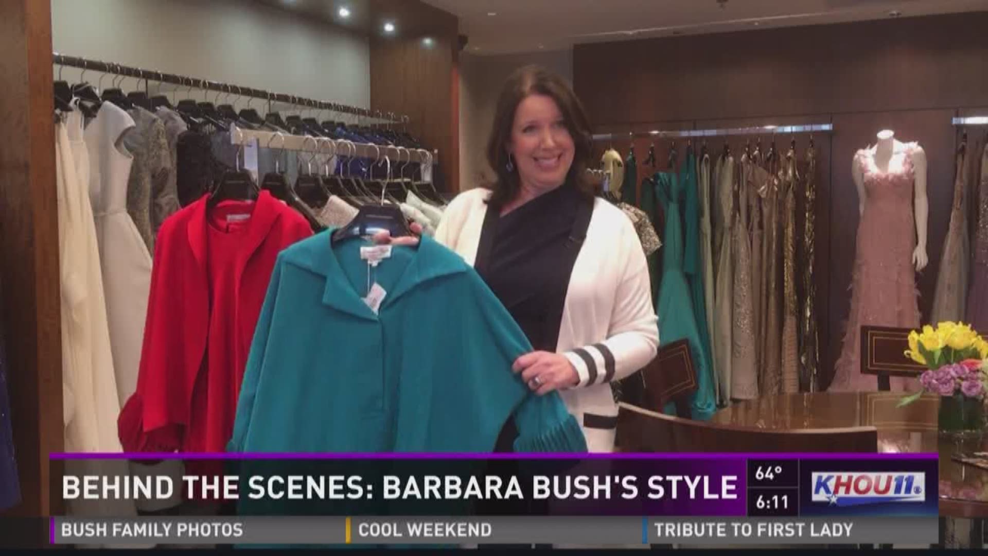 KHOU 11 reporter Shern Min Chow spoke with one of Barbara Bush's designers at a store in Houston. 