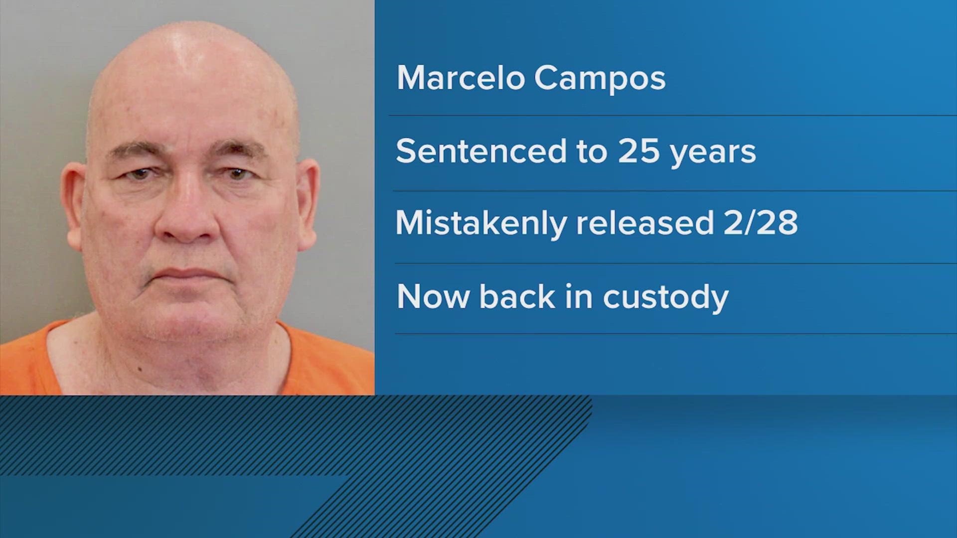 Marcelo Perez Campos, 61, was sentenced to 25 years in prison on Feb. 20 for aggravated assault of a family member and was supposed to be sent to state prison.