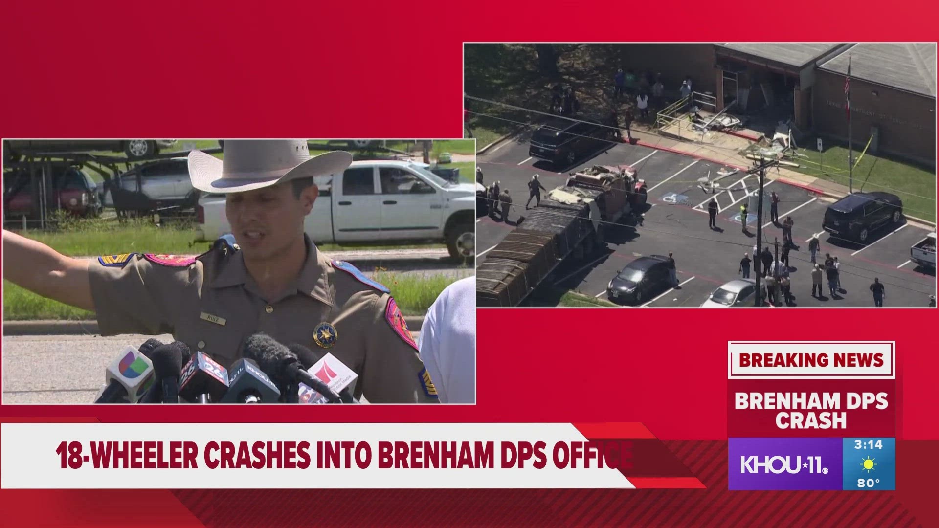 The Texas DPS gave an update Friday afternoon after a big rig crashed into a Brenham DPS office.