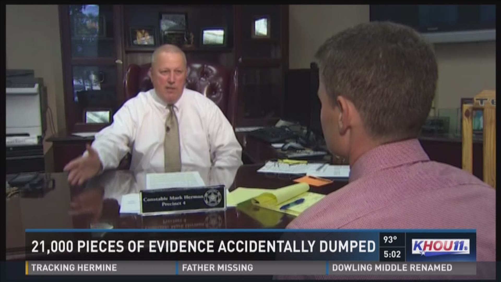 The district attorney's office is investigating why thousands of pieces of evidence were destroyed by the Harris County Precinct 4 Constable's Office. Deputy Chris Hess was fired by Constable Mark Herman after he allegedly dumped the evidence while cleani